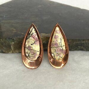 VTG Signed Renoir Matisse Copper Modernist Enamel Teardrop Clip On Earrings
